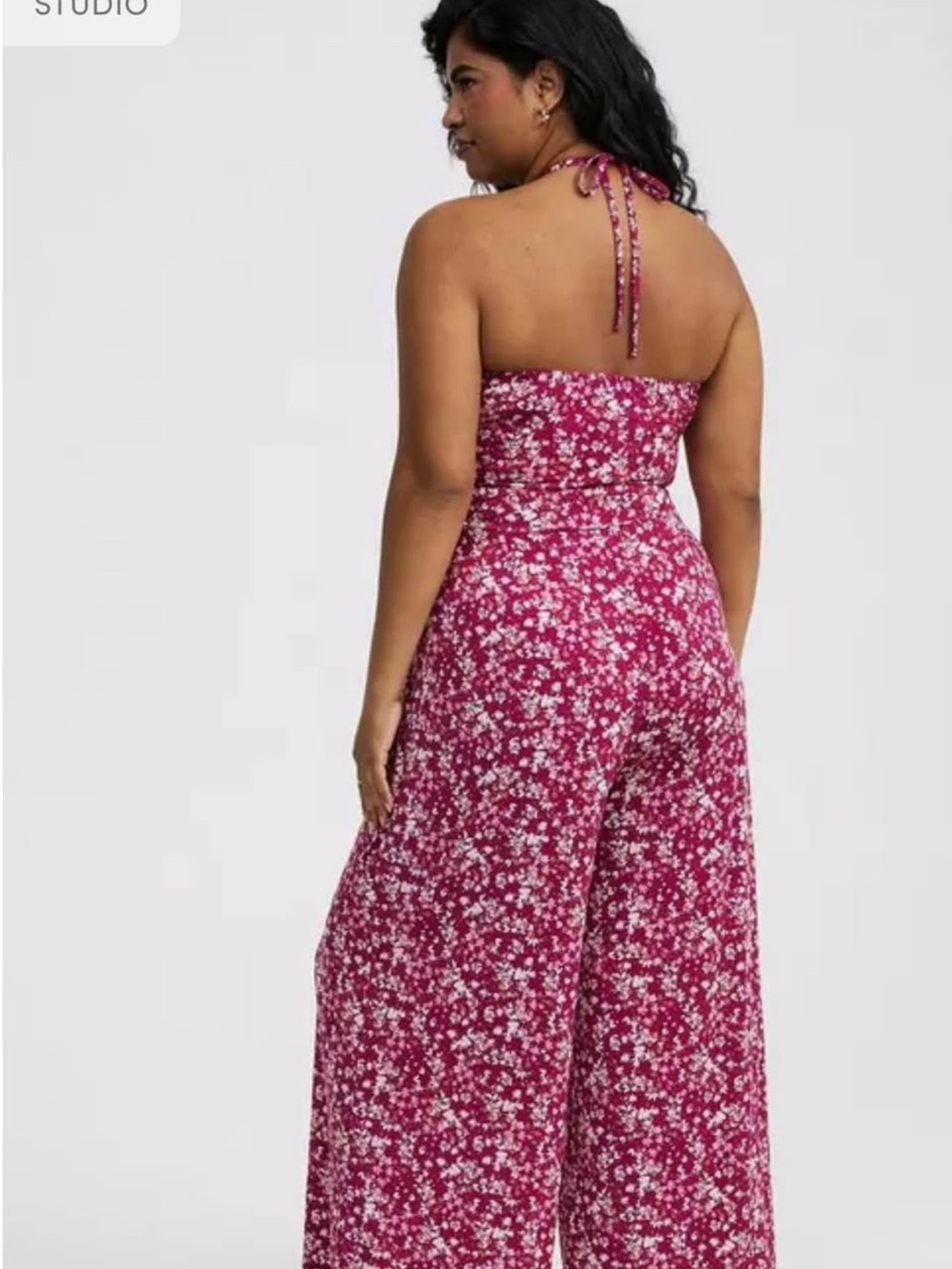 torrid NWT O-ring Fuchsia Floral Strapless Wide-Leg Jumpsuit - Picture 8 of 9